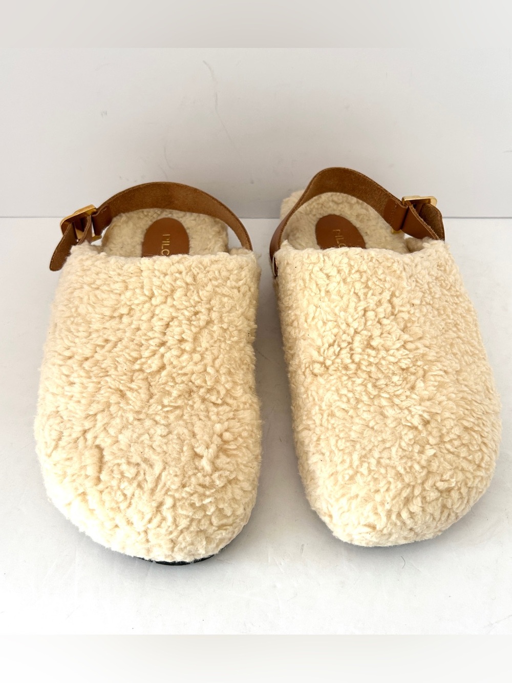 Anthropologie Pilcro Faux Shearling Clogs Beige Tan Leather Slippers Fleece US 9 - Picture 2 of 9